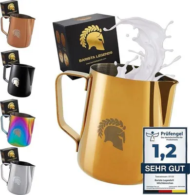 Productafbeelding van Unyqoos® Latte-art melkkannetje, 350 ml – goud, geanodiseerd, voedselveilig roestvrij staal 304, speciale schenktuit voor thuisbarista's