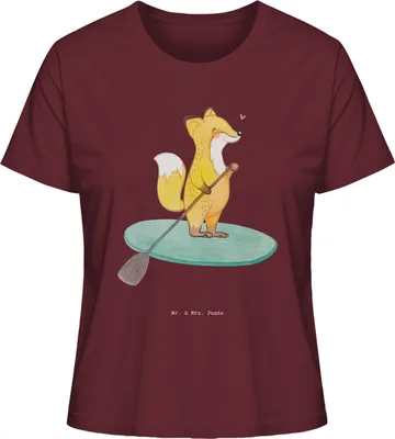 Produktbild von Mr. & Mrs. Panda Damen Oberteil Fuchs Stand Up Paddling Größe S - Burgundy - Geschenk, SUB, Paddle, Basic T-Shirt, Baumwoll, Boarding, Shirt, Subben, für Frauen