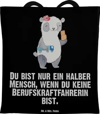 Produktbild von Mr. & Mrs. Panda Tote Bag Berufskraftfahrerin Herz - Schwarz - Geschenk, Laptoptasche, Stoffbeutel, Tasche, Shopping, Jutebeutel