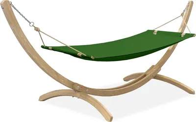 Obrázok produktu pre KONSIMO Veľká hojdacia sieť s rámom "CORRELO", zelená, drevo, moderný dizajn, 395x143x145 cm