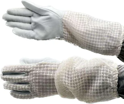 Produktbild von 4BEE Imkerhandschuhe mit Belüftungsgewebe – Naturleder Innenfläche, lange Ärmel, atmungsaktiv & komfortabel –Weiß, Doppelgewebe für Imkerei, XL/10