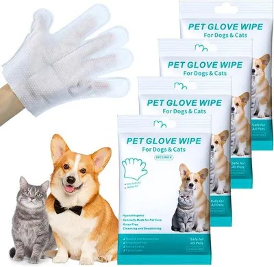 Produktbild von 24 hypoallergene Reinigungstücher für Hunde und Katzen | Tierreinigungshandschuhe | Sanfte Reinigung und Geruchsneutralisierung | Anti-Allergie