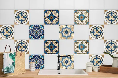 Produktbild von 24 Stück Laminierter Fliesenfolie Fliesenaufkleber für Küche und Bad Orientalischer Damast 10 x 10 cm