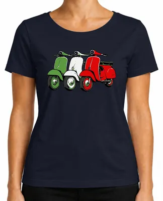 Imagen del producto de Camiseta para mujer, estilo vintage, con diseño de bandera de scooter retro italiana, color azul marino, talla XXL