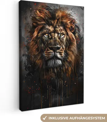 Produktbild von MuchoWow® - Leinwandbilder - Löwe - Tiere - Porträt - Schwarz - Luxus, Wandbild, Wanddeko Bilder Wohnzimmer, 20x30 cm