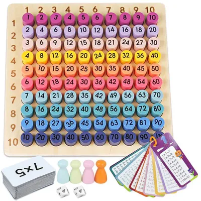 Productafbeelding van Montessori Multiplicatiebord Hout met 100 Multiplicatiekaarten en Spelvarianten