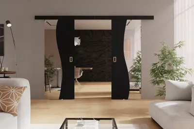 Produktbild von KIER FURNITURE Doppelwandige Schiebetüren mit Spiegeln FALA DUO - 152x205x1,6 cm - Schwarz