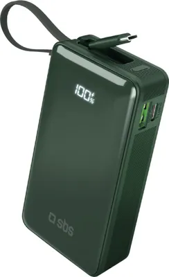 Obrázek produktu pro Powerbank Sbs 10000 Mah 20W Z Wbudowanym Kablem Usb-C I Wyświetlaczem Cyfrowym - Zielony