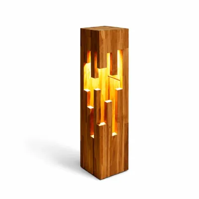 Produktbild von STALAKTIT Holzsäule mit LED-Beleuchtung, 75 cm hoch, aus massivem Fingerzinken-Teakholz, natürliche Dekosäule für Wohnzimmer, Schlafzimmer & Flur