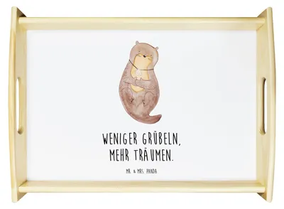 Produktbild von Mr. & Mrs. Panda Bett-Tablett Otter Muschel - Weiß - Geschenk, Träumen, Medaillon, Serviertablett, Positiv, betttablett, Tablett, Seeotter, zum servieren, holz