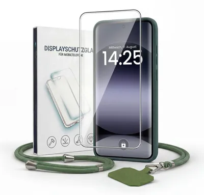 Produktbild von Handyhülle für Xiaomi Redmi Note 14 Pro+ 5G mit Handykette und 9H Displayglas Displayschutz Band Kordel Hülle Case Schutzhülle Grün