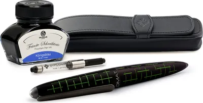 Produktbild von Füllhalter Set Diplomat Elox Matrix schwarz-grün mit Lederetui und Tinte, Stärke M