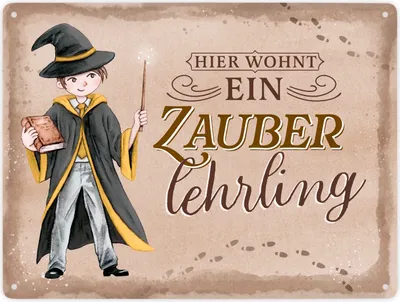 Produktbild von Zauberschüler Metallschild XXL in 28x38 cm in gelb mit Spruch Hier wohnt ein