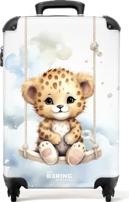 Produktbild von NoBoringSuitcases.com Handgepäck Koffer 55x40x20 cm, Kinderkoffer Tiere: Gepardenjunges auf Schaukel, 36L