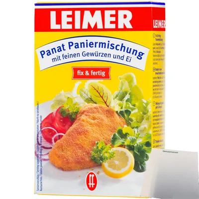 Produktbild von Leimer Panat fix&fertig Paniermischung mit feinen Gewürzen und Ei (200g Packung) + usy Block
