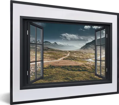 Produktbild von MuchoWow® MuchoWow® Gerahmtes Poster Aussicht - Weg - Berg 40x30 cm - Poster mit zchwarzem Bilderrahmen - Bilderrahmen - Poster im Rahmen