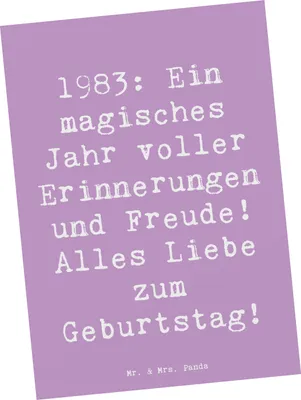 Produktbild von Mr. & Mrs. Panda Postkarte Spruch 1983 Geburtstagserinnerungen - Lavendeltraum - Geschenk, Geburtstagsjahr, spruchkarte, Feier, Alter, Postkarten, Geburtstagsgruß