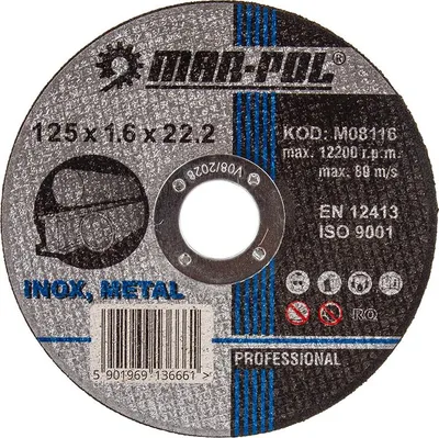 Obrázek produktu pro MAR-POL Řezný kotouč 125×1,6×22,2 mm, na kov - M08116