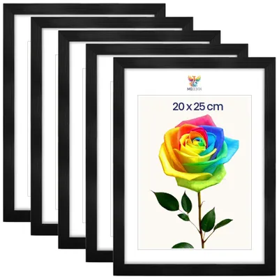 Obrázok produktu pre MG Design, súprava 5 kusov čiernych rámov na obrázky, 20x25 cm - rámy z prírodného dreva s akrylovým sklom, vhodné na zavesenie aj na postavenie (vertikálne aj horizontálne)