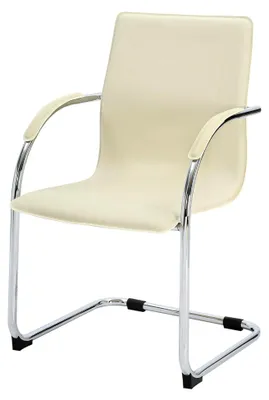 Produktbild von Freischwinger Stuhl mit Armlehnen Noeleen, moderner Esszimmerstuhl gepolstert mit Kunstlederbezug, stabiles Metallgestell bis 150 kg Farbe:Creme