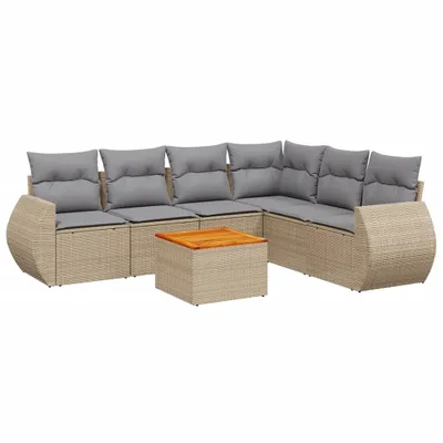 Produktbild von 7-tlg. Garten-Sofagarnitur mit Kissen Beige Poly Rattan