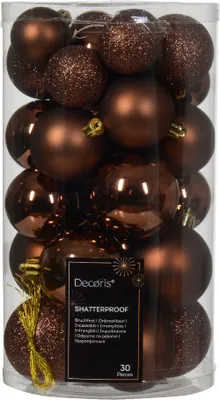 Produktbild von Weihnachtskugeln Kunststoff 4-6cm Mix 30er Set - Espressobraun