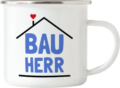 Produktbild von Bauherr Emaille Tasse Hausbau Richtfest Häuslebauer Geschenk Einzug Eigenheim Spruch Lustig