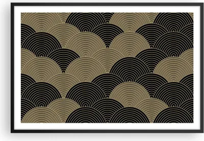 Produktbild von Gerahmtes Poster - Schwarzer Rahmen - Schwarz und Gold Kreise Grafiken - 91,5x61 cm - Wand Bild - Wanddeko - Wandbilder - Kunstposter - Wandposter - Bilderrahmen - Bilder - Kunstdruck P2BAA91x61-4880