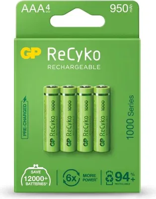 Zdjęcie produktu dla GP Batteries 201242, Bateria do ponownego naładowania, AAA, Niklowo-metalowo-wodorkowa (NiMH), 1,2 V, 4 szt., 950 mAh