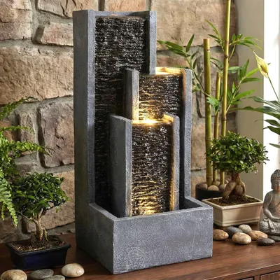 Produktbild von Springbrunnen Wasserwand Zimmerbrunnen mit LED Beleuchtung 48,5 cm Balkonbrunnen Wasserspiel BK914 Gartenbrunnen