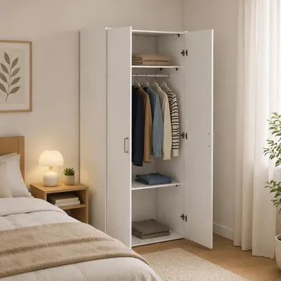Image de Danny - Armoire 2 Portes, 78x175h cm Blanc, Portemanteau