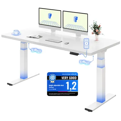 Produktbild von FLEXISPOT ValtreX E200 Höhenverstellbarer Schreibtisch 160x80cm 200KG TRAGKRAFT, 25MM EINTEILIGE TISCHPLATTE, 2 Motoren, USB-Anschluss, Weiß