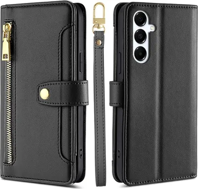 Produktbild von Handykette für Samsung Galaxy A16 Hülle mit Band Handyhülle Kartenfächer Kunstleder Umhängetasche in Schwarz