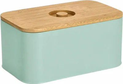 Produktbild von ZELLER Metall-Brotkasten mit Bambusdeckel mint 30x18x14cm