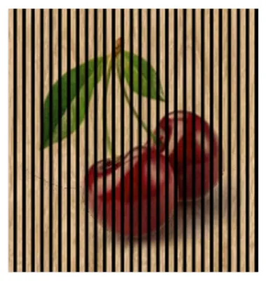 Produktbild von Akustikpaneele mit Digitaldruck Kirsche01 19 x 1133 x 1195 mm Kirschen MDF PET-Fasern Wandpaneele Rot Grün Weiß 2 Einzelplatten