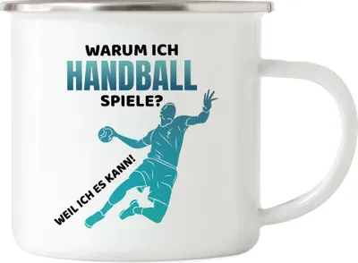 Produktbild von Warum ich Handball spiele Emaille Tasse Handballer Handballspieler Handballverein Team