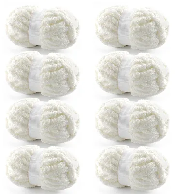 Productafbeelding van Chunky Garenset voor Handbreien - Jumbo Fluffy - Melkwit, 8 Stuks
