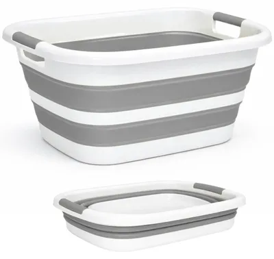 Image de Panier à linge pliable - 26 litres - Gris - Avec poignées