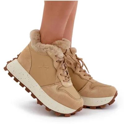 Produktbild von Leder Sneakers Stiefeletten Damen Mit Fell Auf Plattform Big Star OO274A330 Beige 37