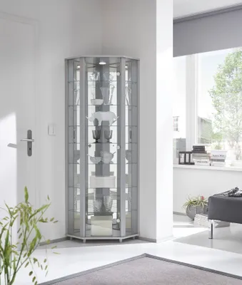 Produktbild von Eckvitrine Vitrinenschrank Glasvitrine Vitrine "Berlin II" Silber