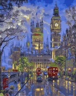 Produktbild von 50x40 cm Malen nach zahlen Set mit Holzrahmen London bei Nacht