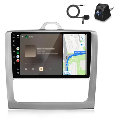Image de Autoradio CarPlay avec caméra et micro pour Ford Focus MK2 2004-2011 : Android, GPS, navigation, Wi-Fi, DAB+, SWC, RDS, DSP, USB, Bluetooth, 2 haut-parleurs, 64 Go