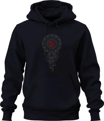 Obrázek produktu pro Vegvisir Fenrir Valknut Severské runy Vlčí mytologie Grunge Uni mikina s kapucí, Navy, L