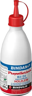 Produktbild von Bindan-P Propellerleim Holzleim 280 g Flasche inkl.  Microfasertuch (100% Polyester) und Pinsel