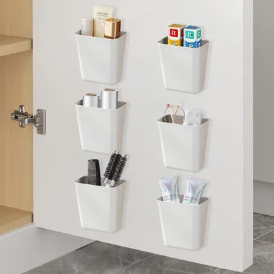 Image de Lot de 6 rangements de cuisine, boîtes de rangement murales autocollantes, rangements pour réfrigérateur, rangements creux pour la cuisine et la salle de bain (salle de bain/réfrigérateur/placard)