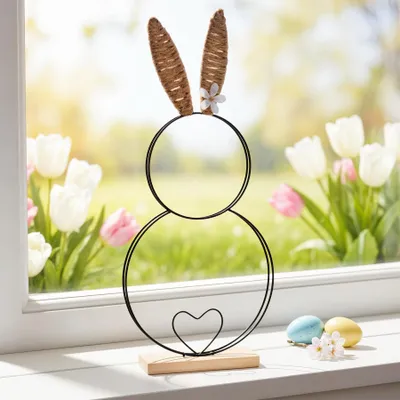 Produktbild von Deko Aufsteller Hase H40cm Metall Bambus Holz Schwarz Osterdeko Tischdeko Ostern