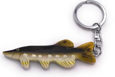 Produktbild von Onwomania Schlüsselanhänger aus Holz Hecht Fisch Wasser Tier Raubfisch Angeln Anhänger Charm