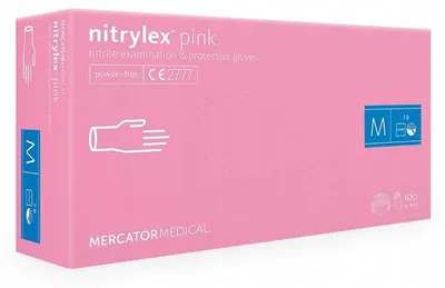Obrázok produktu pre Jednorazové Rukavice Mercator Pink Nitril Ružová Veľkosť M 100 Ks Pre Hygienu