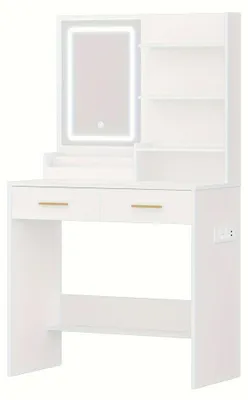 Image de Table de maquillage - Meuble de toilette - Table de cosmétiques - Coiffeuse - Table à maquillage - Éclairage LED