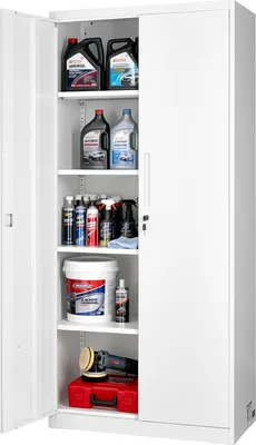 Immagine prodotto di Armadio metallico VEVOR da 175 cm, chiudibile a chiave, con 4 ripiani regolabili, 2 ante magnetiche, 2 chiavi e 5 scomparti. Ideale per dispensa, magazzino, cantina o come armadio per attrezzi